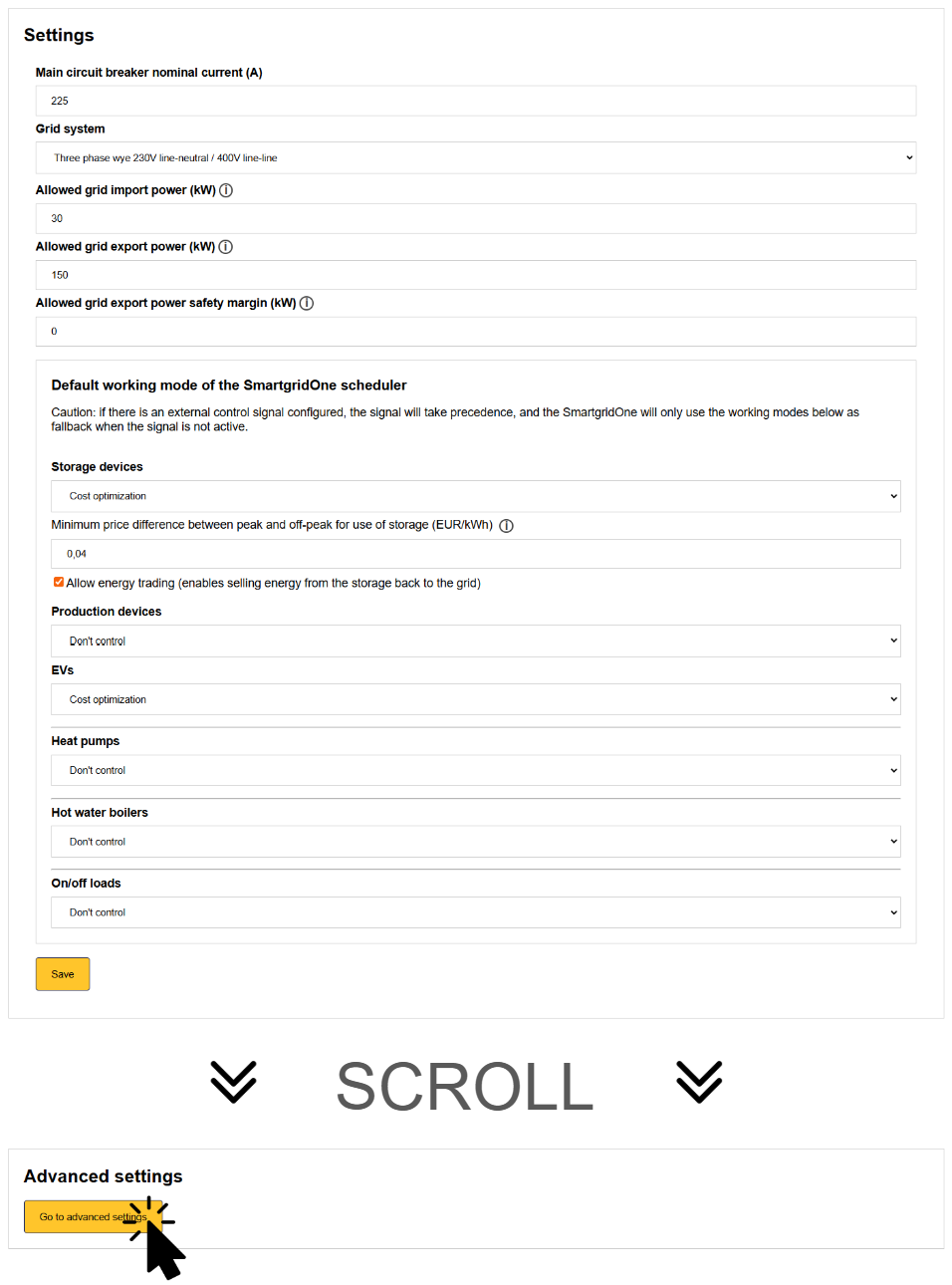 Reach the the 'Advanced settings' by going to 'Settings' and clikc the 'Advanced settings' button