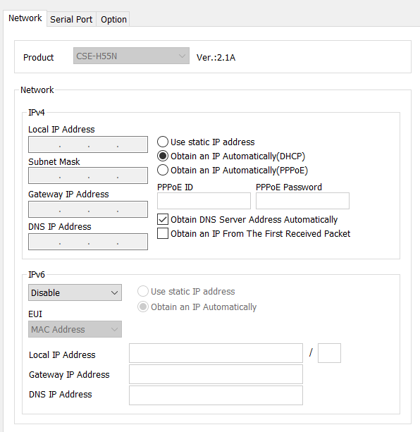 RS485 Converter Network Settings